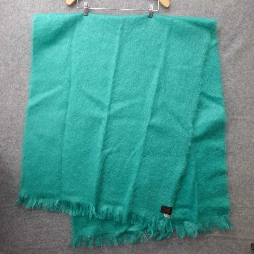 Vintage Wool Mohair Shawl Wrap Womens Blue Throw Blanket Scottish GARTMORN 28x70
